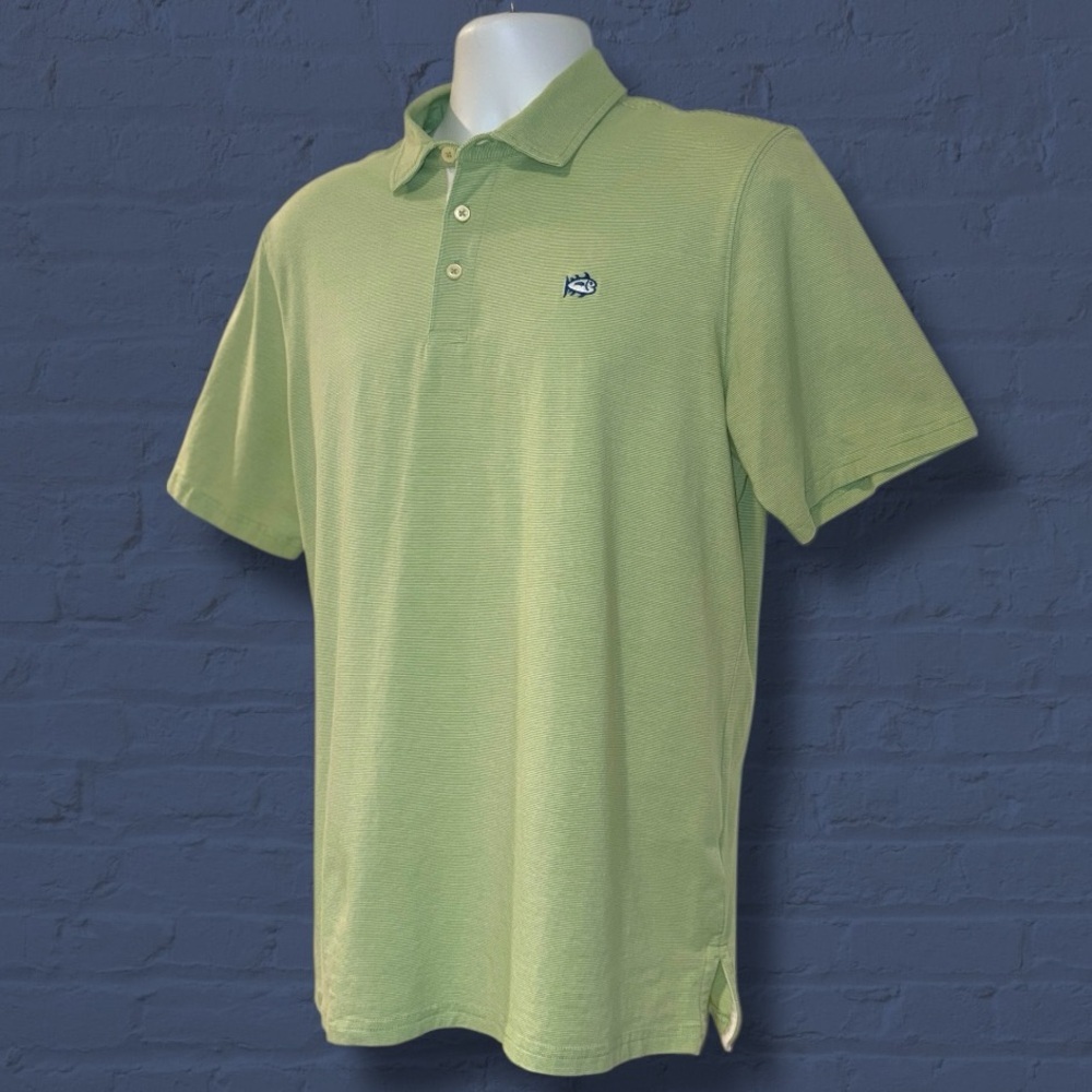 Southern Tide Pima Cotton Performance Polo Shirt | Green Stripe | Size Medium